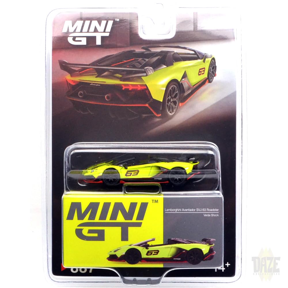 MINI GT Масштаб LAMBORGHINI AVENTADOR SVJ 63 ROADSTER MiJo Ограниченная серия Lamborghini Aventador SVJ 63 Roadster Упаковка-блистер 164 (ЗЕЛЕНЫЙ ШОК) - зелёный