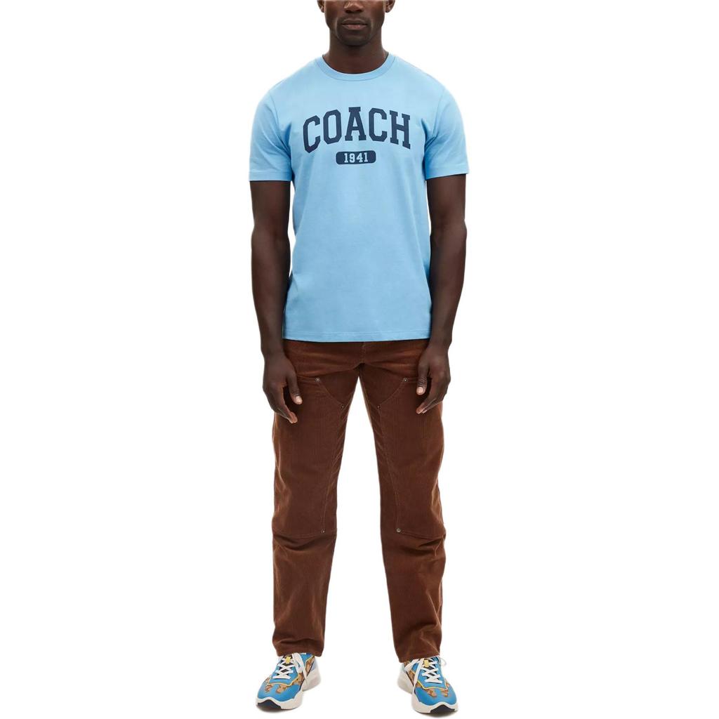 Coach Varsity T-Shirt In Organic Cotton With Letter Logo Print Round Neck Short Sleeve Men tops Blue CO791-LBL