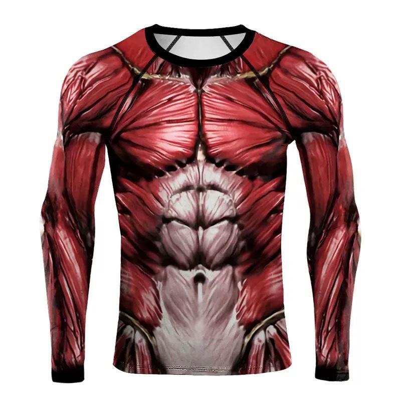 Spring and Autumn Round Neck 3D Muscle Printed Top Fashionable Casual Long Sleeved Men's T-shirts