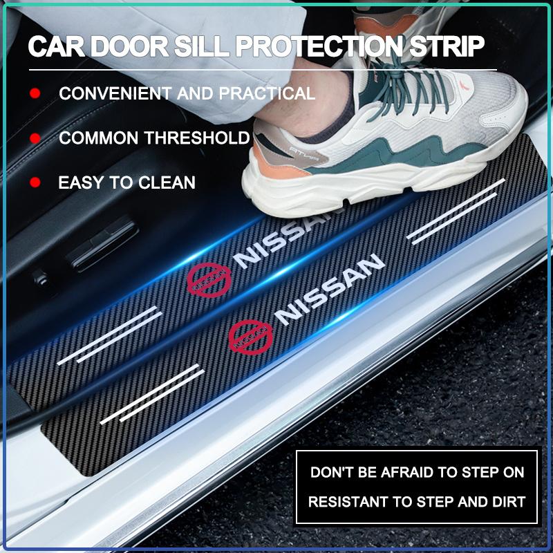 4Pcs Car Door Plate Carbon Fiber Threshold Protector Sticker For Nissan Nismo Qashqai J11 Juke GTR X-Trail Patrol Micra Navara Tiida Murano