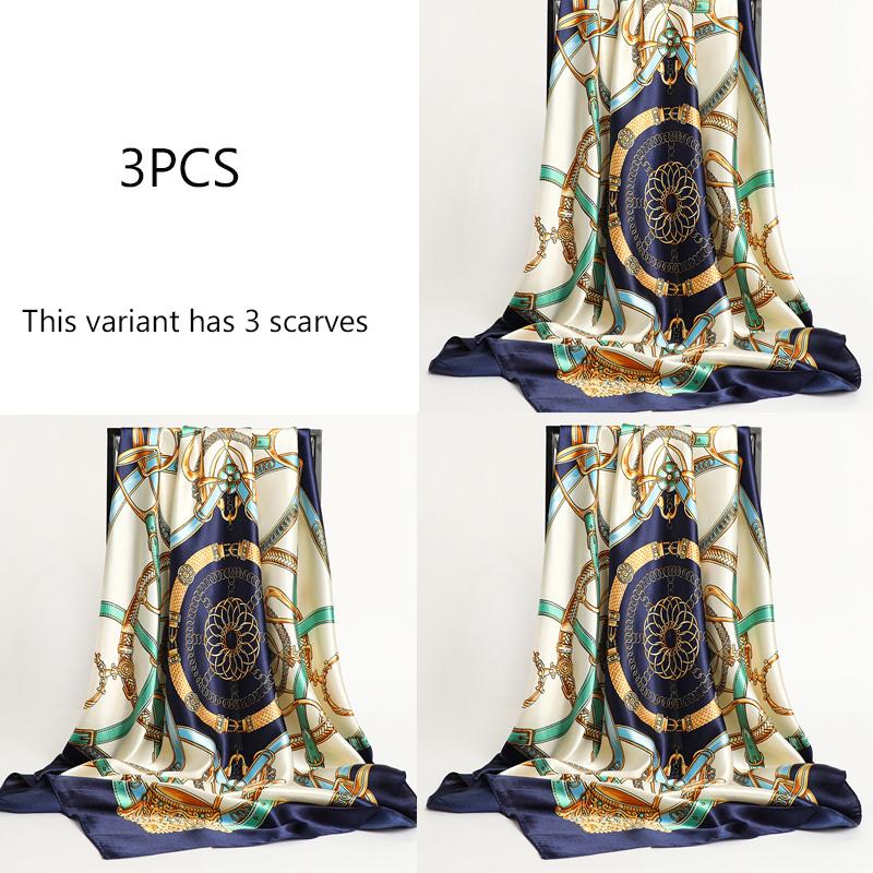 Lenços Cabelo Lenço de Seda 90*90cm Estampado Cetim Quadrado Grande Lenços de Seda Xales para Mulheres Marca de Luxo Designer Hijab Faixa de Cabeça
