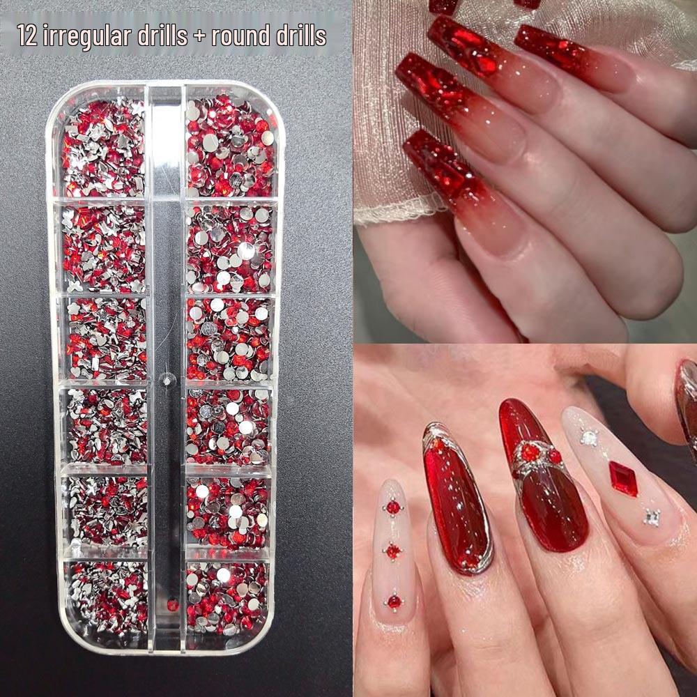 New Year Hot-Selling Nail Art Accessories: Red Irregular Rhinestones for a Super Shiny Look