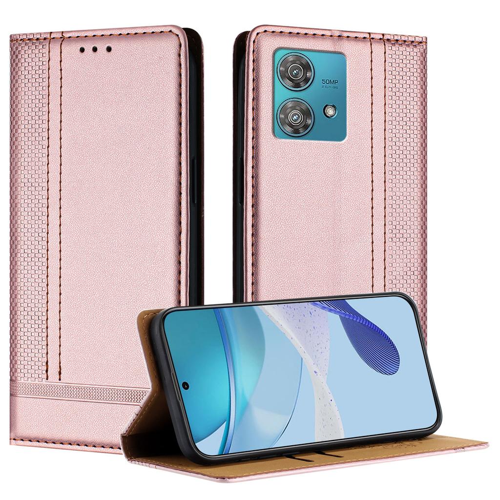 For Motorola Edge 40 Neo 5G Case L-Shaped Grid Pattern Leather Stand Phone Cover with Card Slots