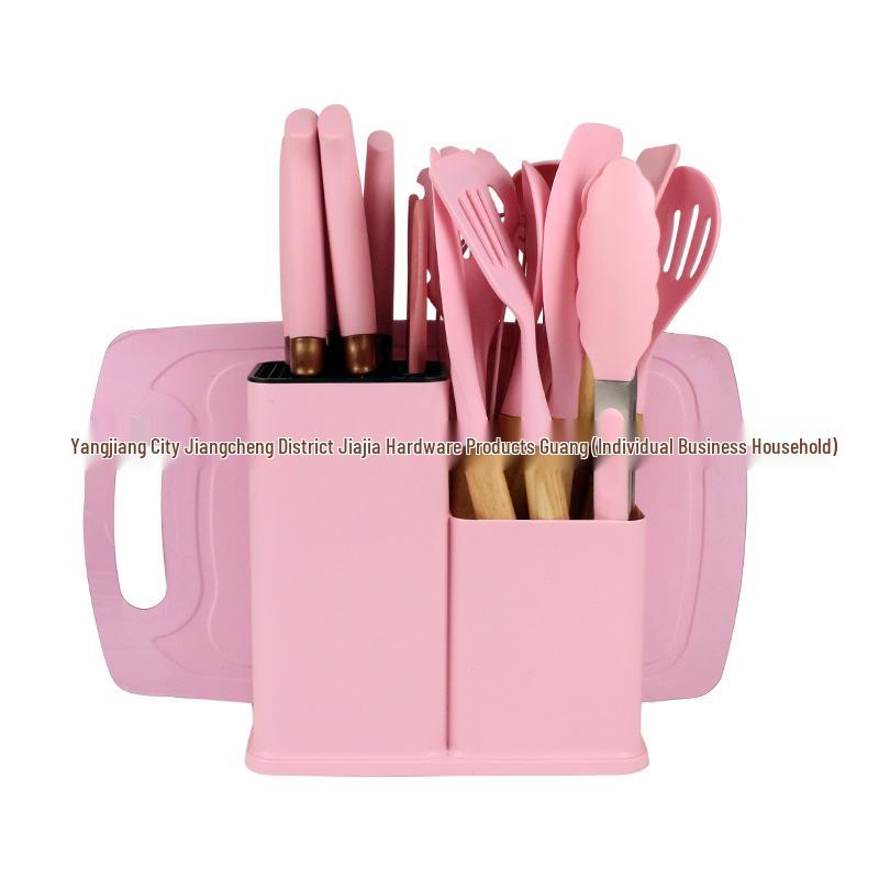 Silicone Kitchenware 19-Piece Set: Non-Stick Pan, Spatula, Soup Spoon, Knife Set with Storage Bucket