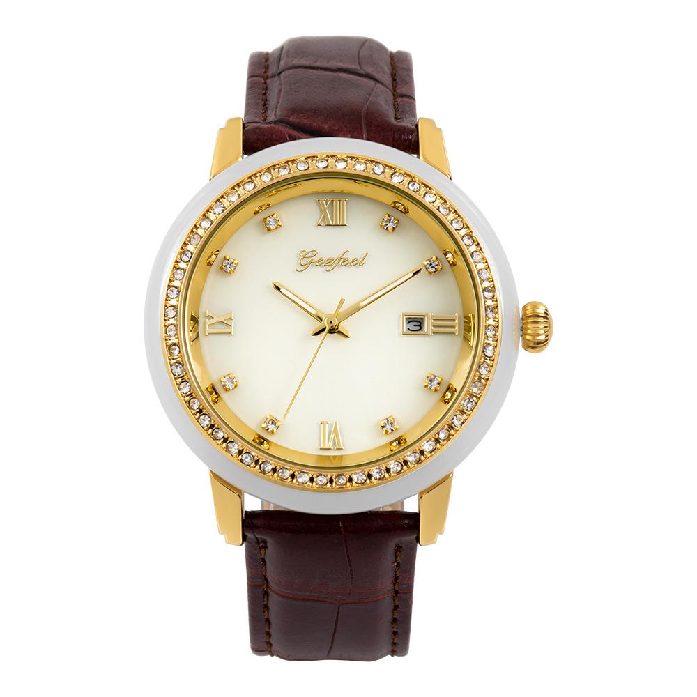 Jade Couple Quartz Watches: Waterproof, Luminous, Leather Strap, Men s  Women s with Ladies  Calendar Feature.