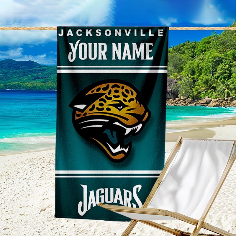 Custom Name Beach Towel Jacksonville Team Spirit Beach Towel, Soft Microfiber, Gift for Her/Him, Birthday, for Pool, Beach, Travel, Fan Gifts