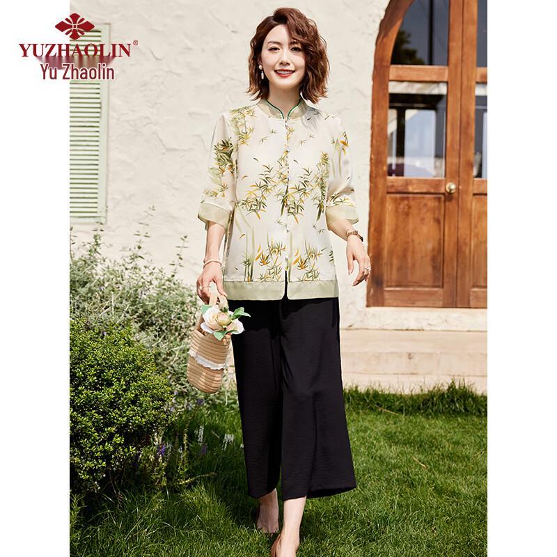 Yuzhaolin Women's Chinese Style 3/4 Sleeve Chiffon Top & Shorts Set