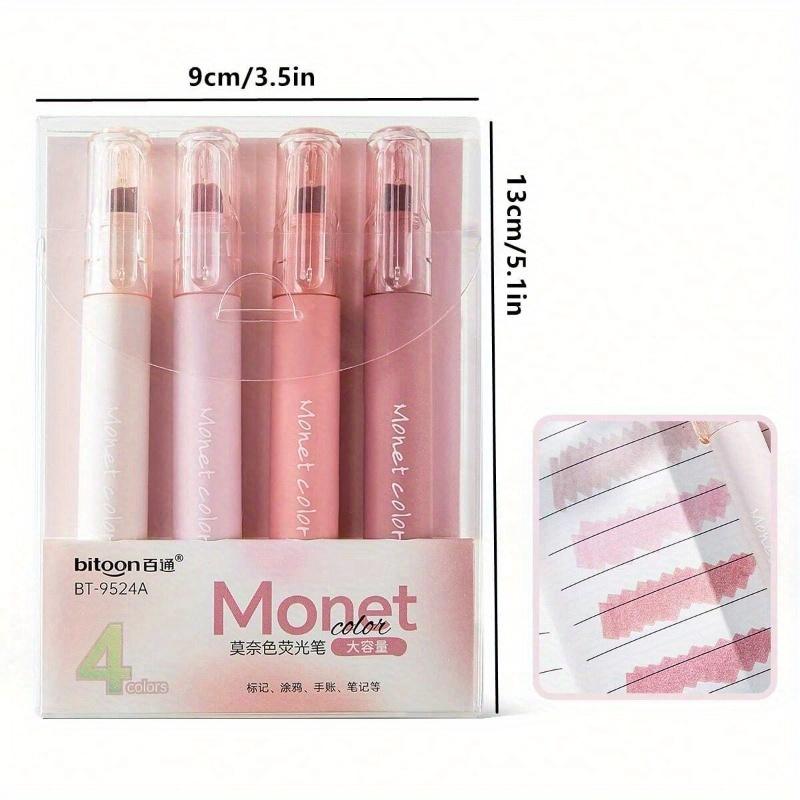 4pcs Soft Touch Fluorescent Gel Pens In Pink Morandi Color, Water-Based Ink, Round Tip, Suitable For Office Supplies, Writing
