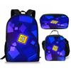 Hip Hop Popular Funny Geometry Dash 3D Print 3pcs/Set pupil School Bags Laptop Daypack Backpack Crossbody Lunch bag Pencil Case