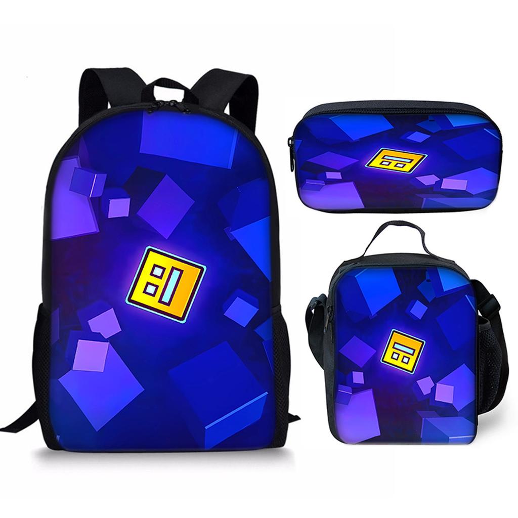 Hip Hop Popular Funny Geometry Dash 3D Print 3pcs/Set pupil School Bags Laptop Daypack Backpack Crossbody Lunch bag Pencil Case