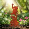Vintage Rusty Iron Frog Garden Stake Stacked Metal Yard Art Country Outdoor Decor