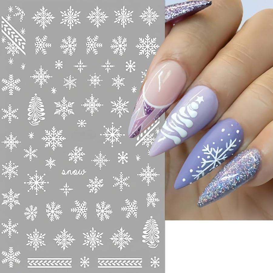 6 Sheets Xmas Snowflake Nail Art Stickers Decals designed for Cold Season Theme: White French Manicure Designs Elk plus Snowball Patterns