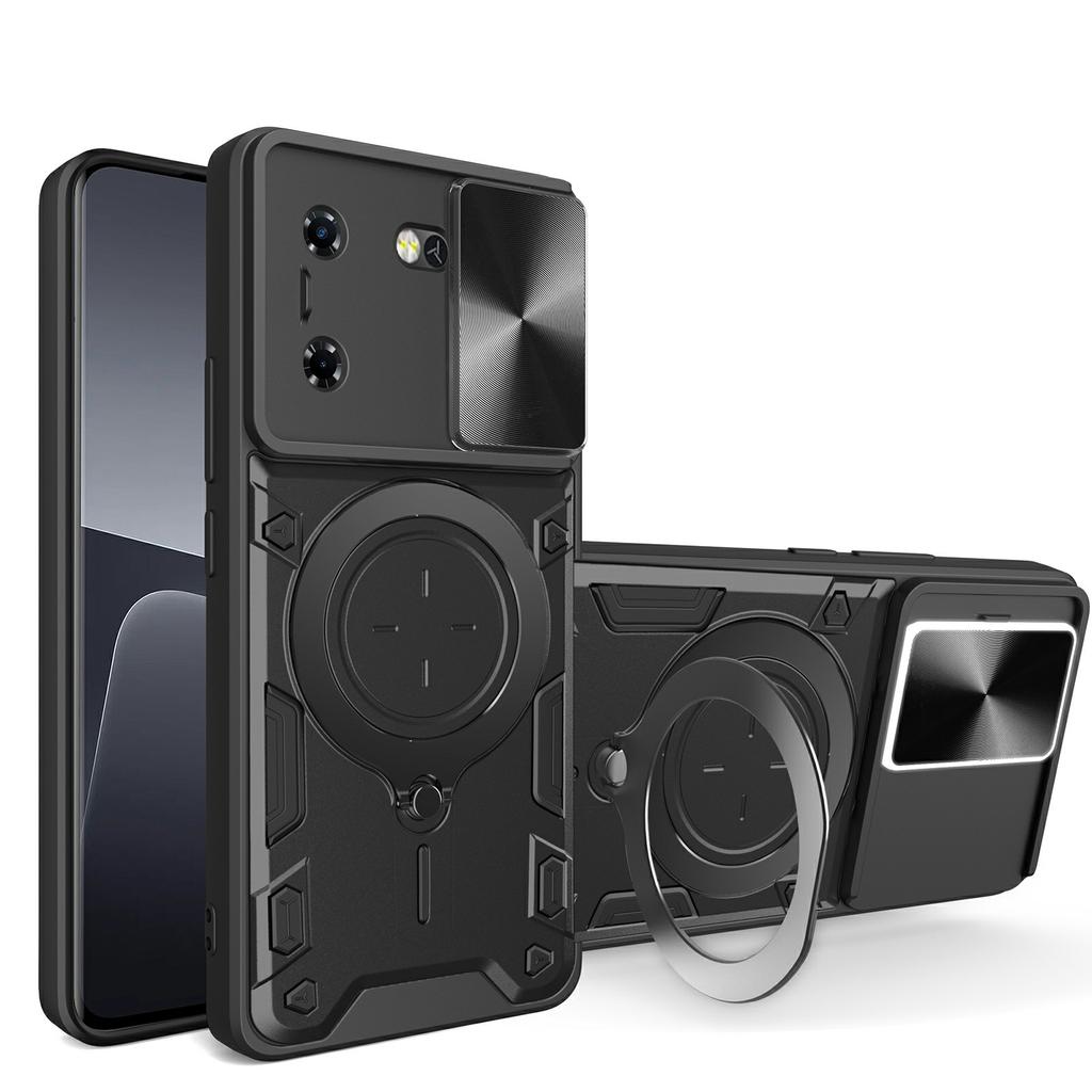 For TECNO Pova 5G Case Slide Camera Lid TPU+PC Phone Cover with Kickstand