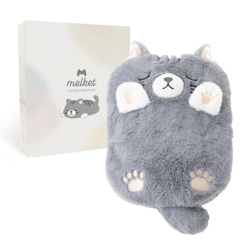 melket Animal Hot Water Bottle, Rechargeable, Electric, Heat Storage, Keeps Warm for Up to 6 Hours, Cat, PSE Certified, Overheat Prevention, Cute, Gif