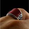 Wunderschöne silberfarbene Ringe für Damen, Blume, Hohl, Rund, Roter Stein, Partygeschenk
