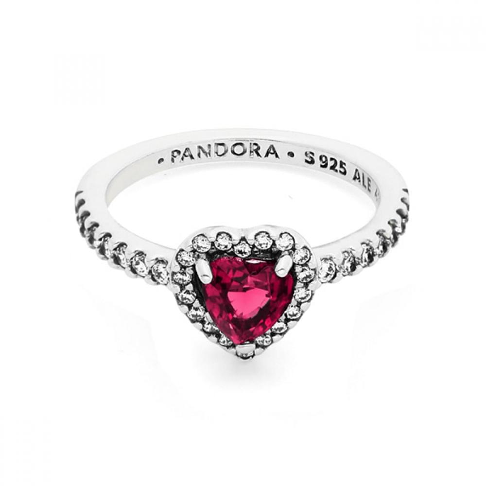 Pandora 198421c02 Inel Argint Inimă Elevată Roșu Strălucitor Atemporal