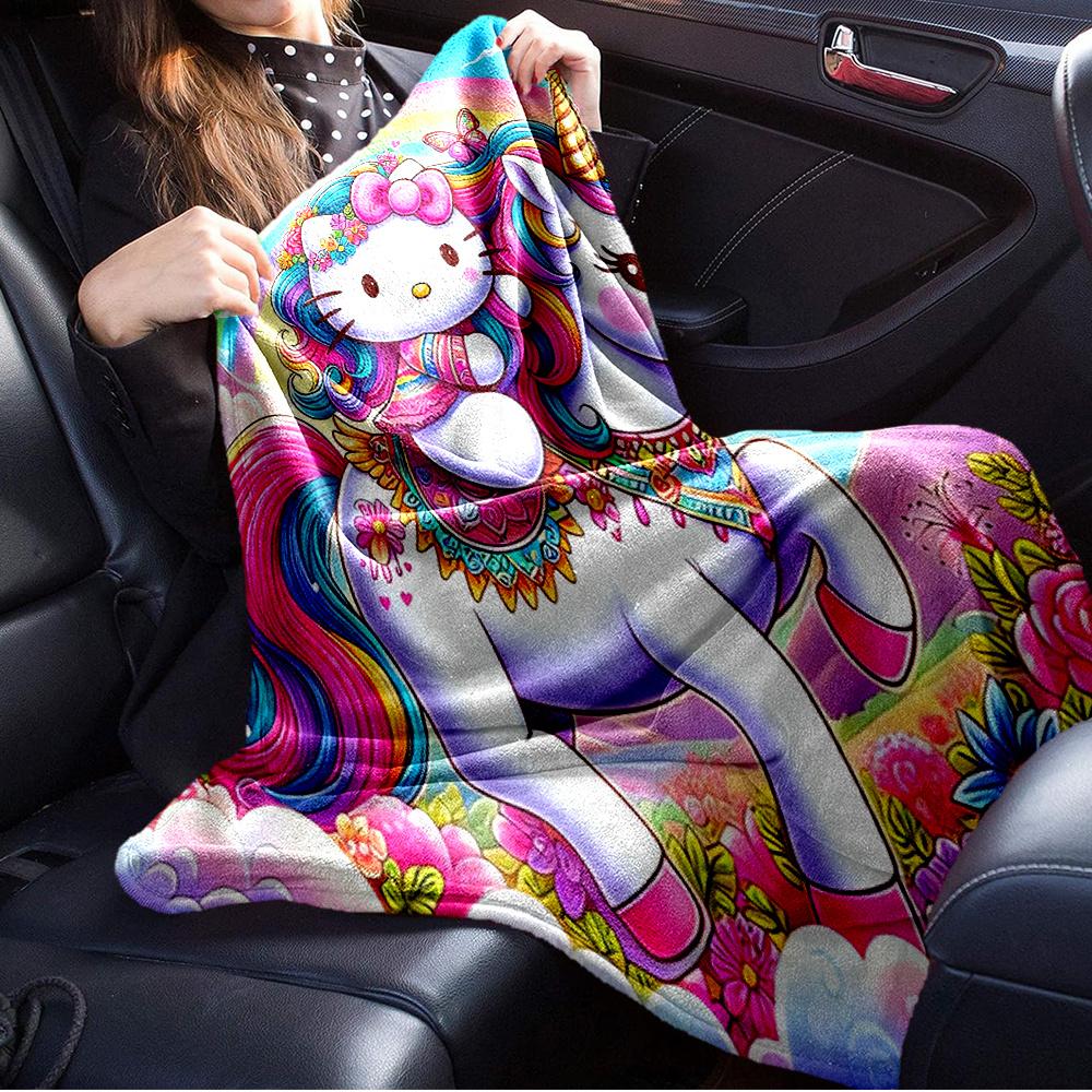 1pc Hello Kitty, Unicorn, RainbowDigital Print Fleece Blanket - Contemporary Style, Suitable for All Seasons, Perfect for Home, Travel, or C