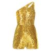 Girls Sparkling Sequin Jumpsuit One Shoulder Design Keyhole Detail Sleeveless Short Bottom Romper