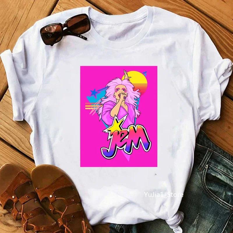 Jem And The Holograms T Shirt Women Fashion Hipster Hip Hop Tops Tees Summer Streetwear Cute 80s 90s Fans Tshirt Clothes