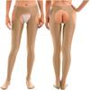Womens Glossy Cutout Pantyhose Mid Waist Tights Crotchless Design Elastic Waistband Sheer Leggings Skinny Pants