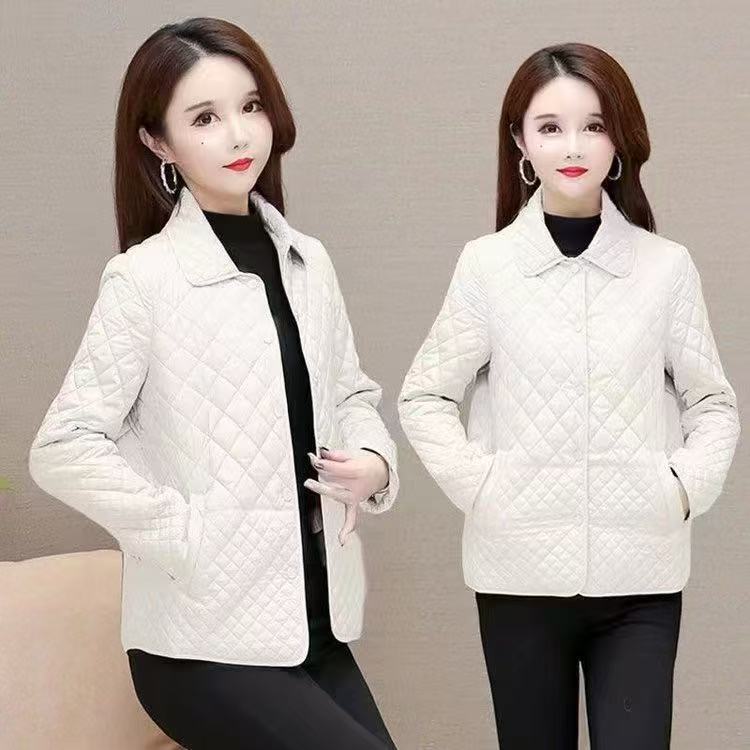 Autumn and Winter New Rhombus Plaid Padded Light Coat Women's Short Winter Korean Version Loose Casual Thin Coat