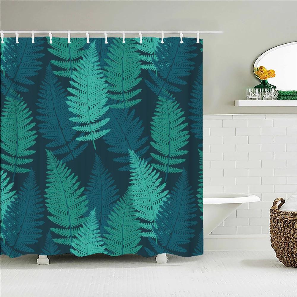 Waterproof Shower Curtain Fresh Plant leaves Polyester Fabric 3D Printing leaf Bathroom Curtains for Bathroom Decor with Hooks