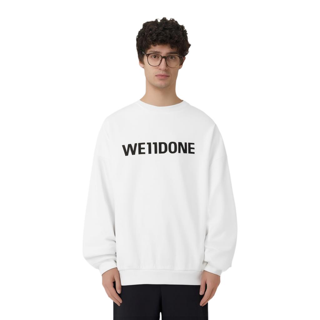 WE11DONE Ss26 Back Hem Rubber Logo Patch Letter Round Neck Long Sleeve Sweatshirt Unisex Sweatshirt WD-TS0-26-925-U-WH