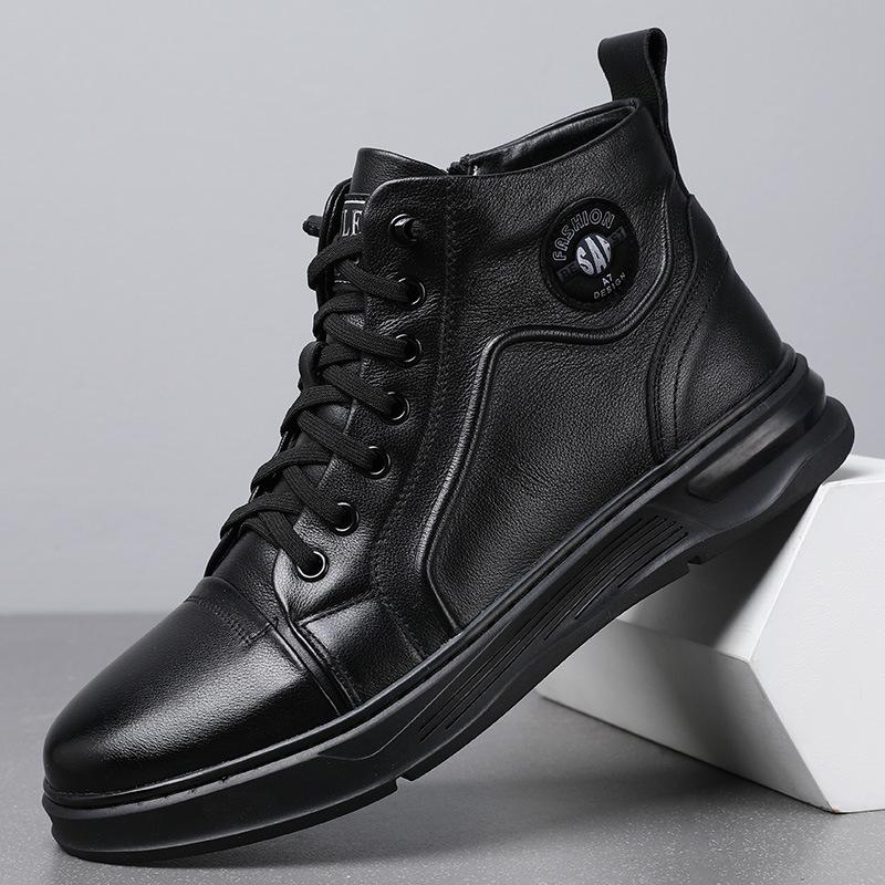 Shoes men's shoes autumn and winter Martin boots men's velvet warm leather high-top tooling shoes trendy British style short boots