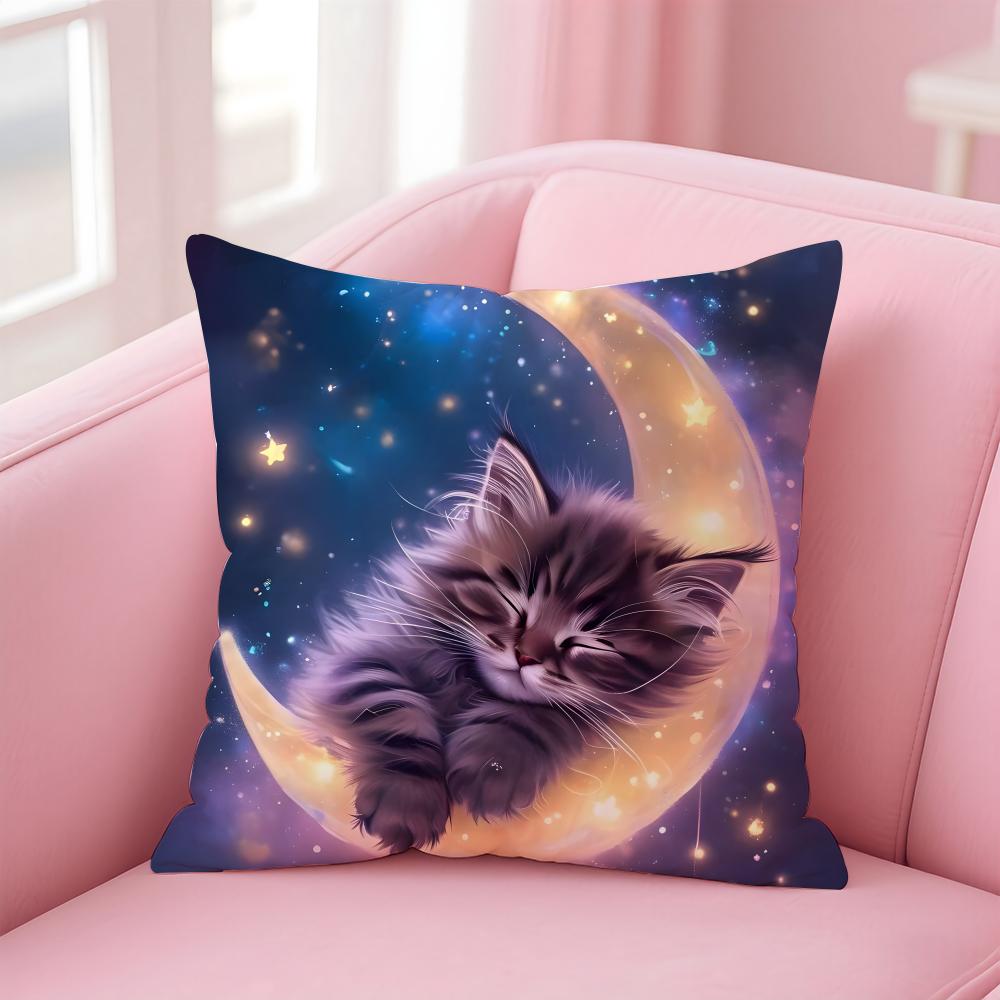 cute cat Cushion Cover Comfortable Reversible Pillow Cover Ideal for Car Sofa Bedroom & Beyond
