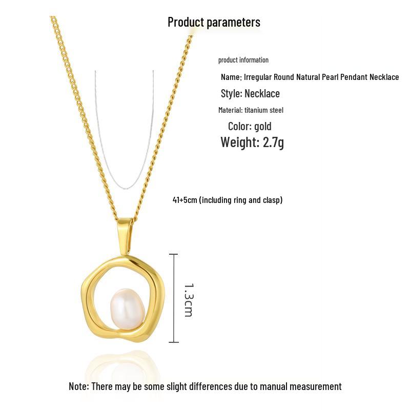 Fashionable Light Luxury Pearl Pendant Necklace with Irregular Circle Design and Durable Colorfast Titanium Steel Chain