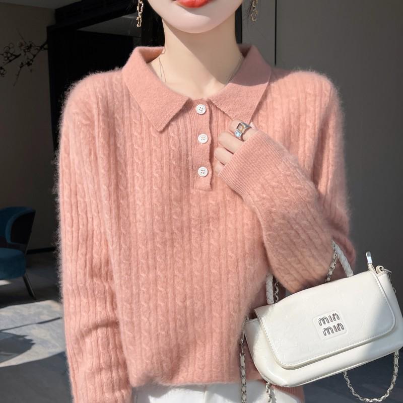 Women's 100% Pure Wool Thick Cable Knit Sweater - Autumn/Winter Loose Fit Fashion Base Layer