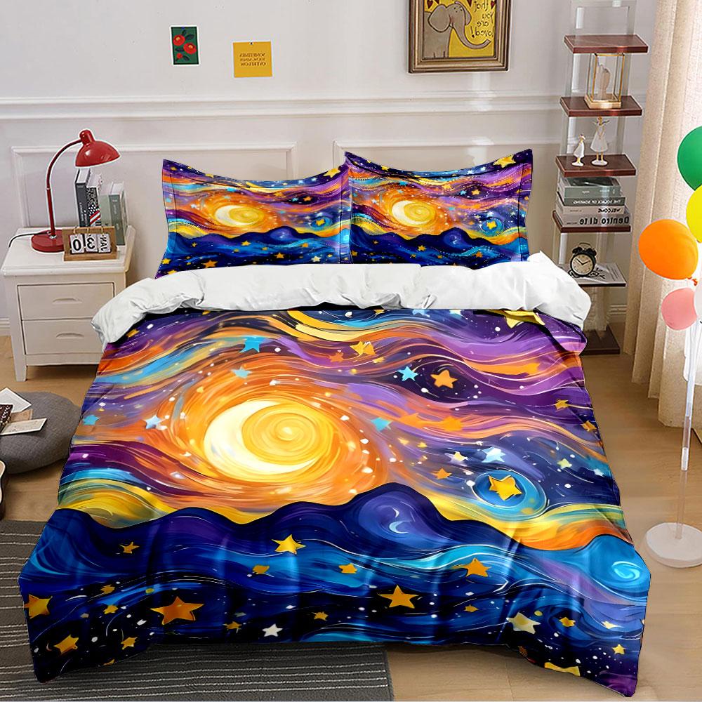 Starry Night Sky Art Print Bedding Duvet Cover Set Duvet Cover Pillowcases (1*Duvet Cover 2*Pillowcases, Without Duvet Insert)