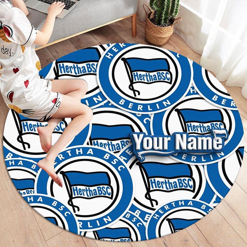 Hertha BSC Custom Name Round Area Rug,Carpet Rug for Living Room Bedroom Sofa Playroom Decor,Non-slip Floor Mat