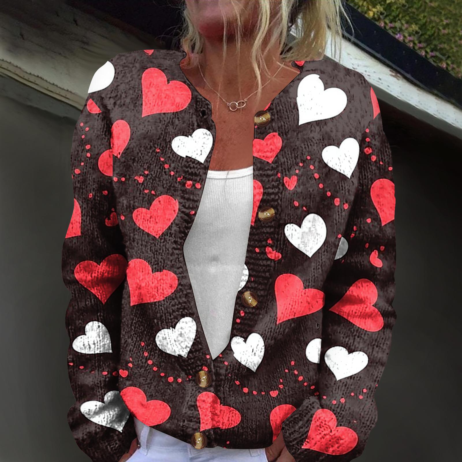 

Women s Fashion Printed Long-Sleeved Knit Cardigan Button-Down Jacket XXL