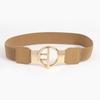 Fashionable Elastic Belt with Round Gold Buckle In Black and White