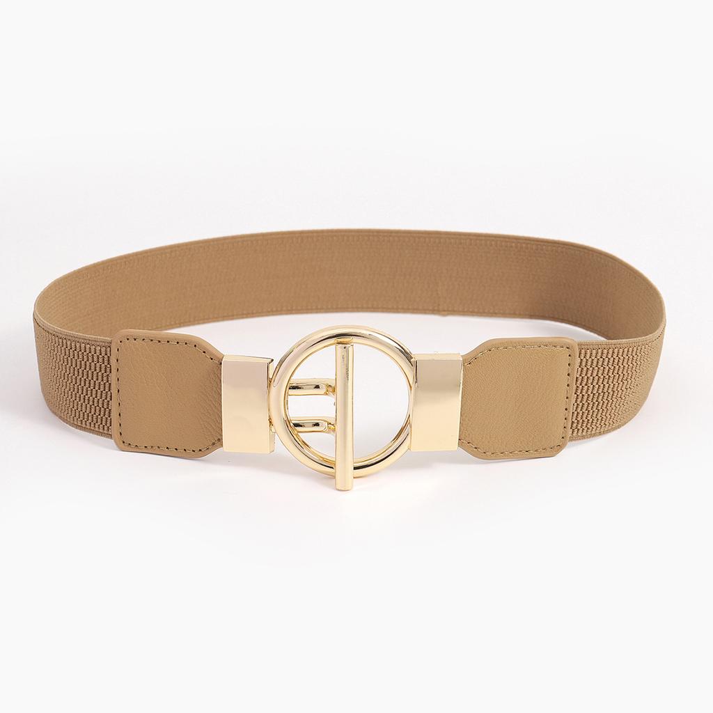Fashionable Elastic Belt with Round Gold Buckle In Black and White