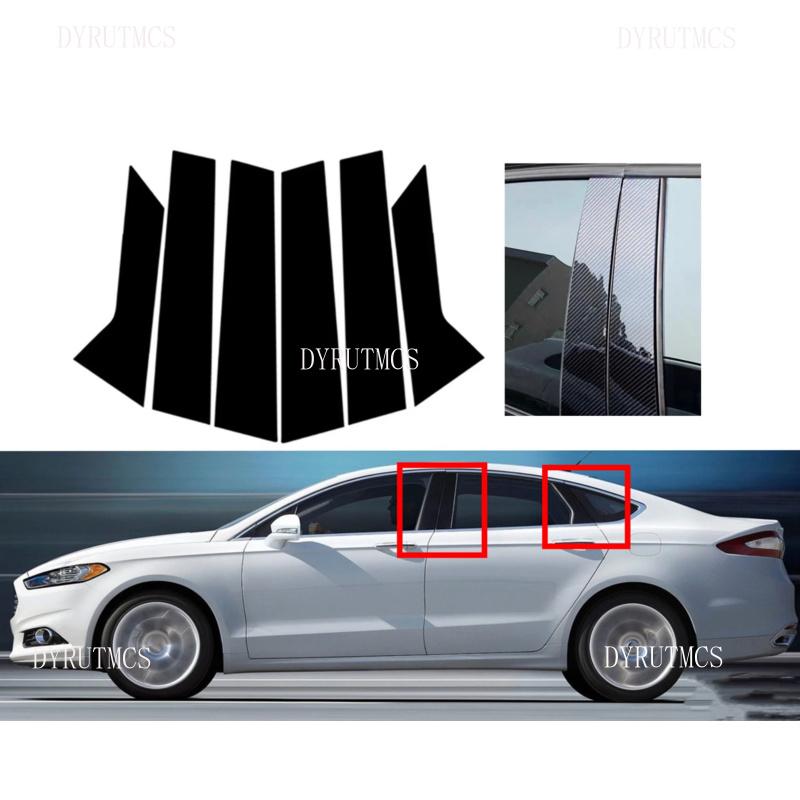 6Pcs Gloss Black Pillar Posts Silver Carbon Fit For Ford Fusion 2014-2019 2020 20212022 Window BC Column Sticker Door Trim Cover