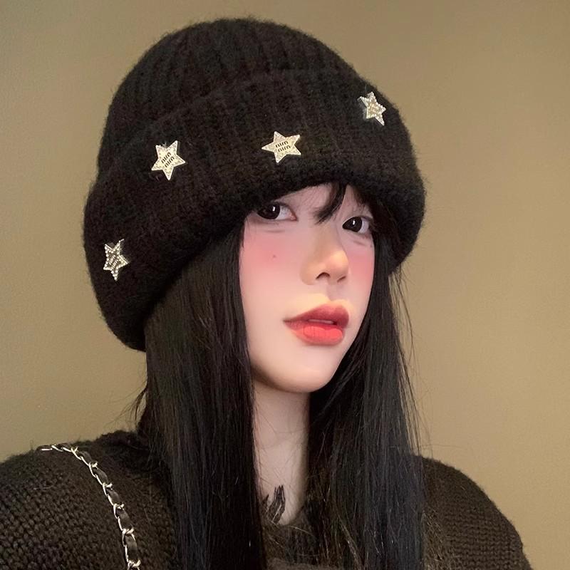 Face showing Small Bag Head Hat Autumn and Winter Warm Windproof Ear Protection Wool Hat Big Head Circumference Cold Hat