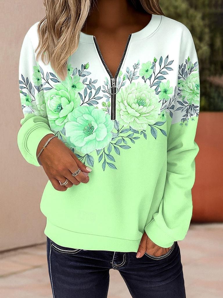 Women's Pullover Sweatshirt Zip Up Sweatshirts Floral Graphic Fashion Casual Long Sleeve