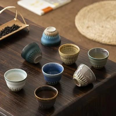 Vintage Ceramic Teacup Japanese Kiln Change Vertical Stripe Kung Fu Tea Teaware Accessories Tasting Cups Master Cup Coffee Cups