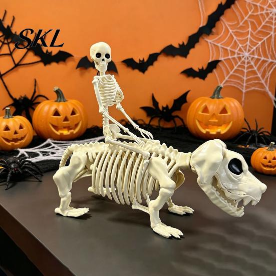 Halloween Yard Decoration Decoration, Skeleton Riding Dog Statue, 52cm Large Bone Figure for Texture Decor Display, Spooky Child Hound Haunted