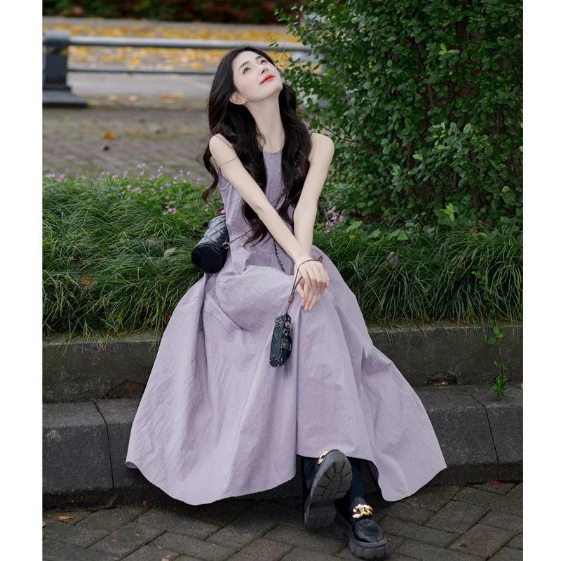 Purple Sleeveless Vest Dress Women's New Small Summer Wear Long Dress