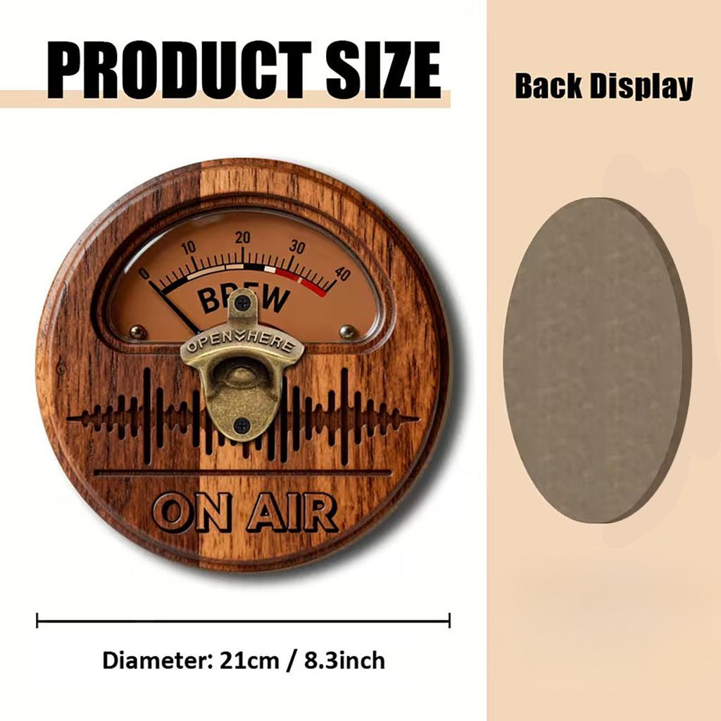 2D Flat Circular Wood Beer Opener Vintage Radio Dial Sound Wave Pattern Wall Plaque for Pub Garage Home Decoration 6