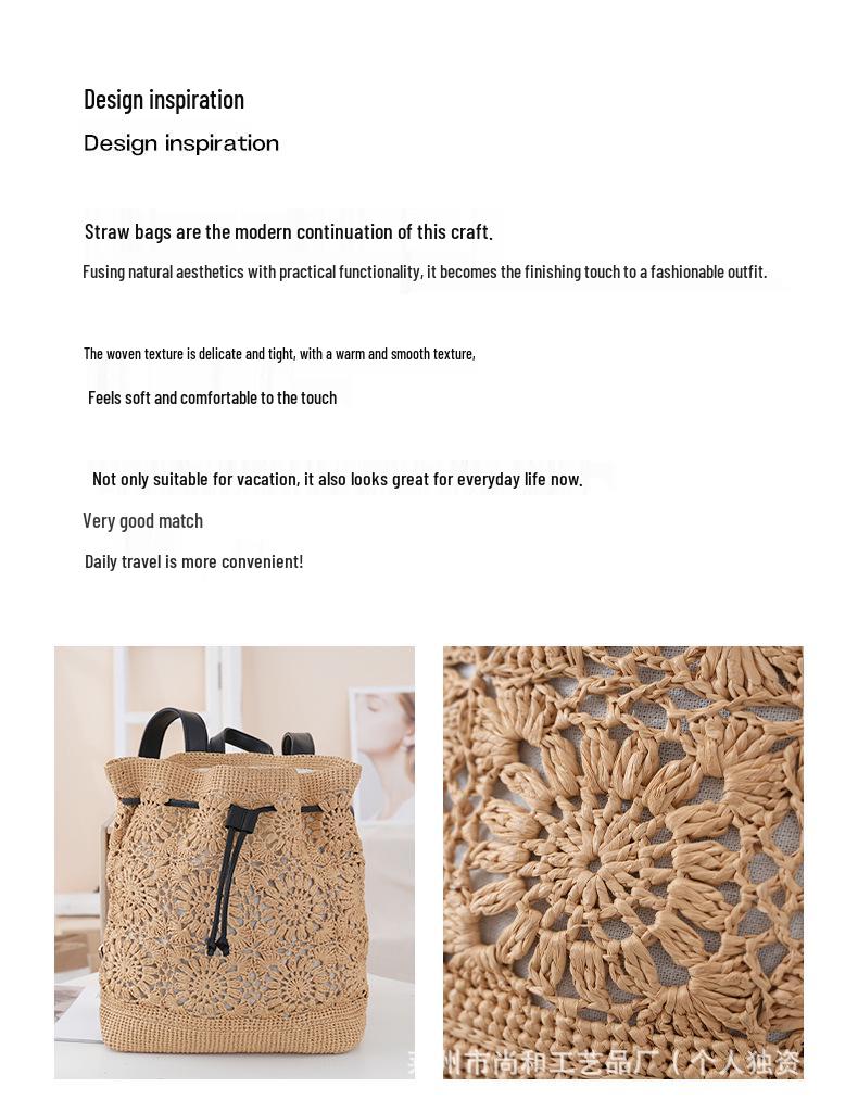 Stylish Minimalist Women's Commuter Backpack - Large Capacity, Versatile Hollowed-Out Straw Braided Design