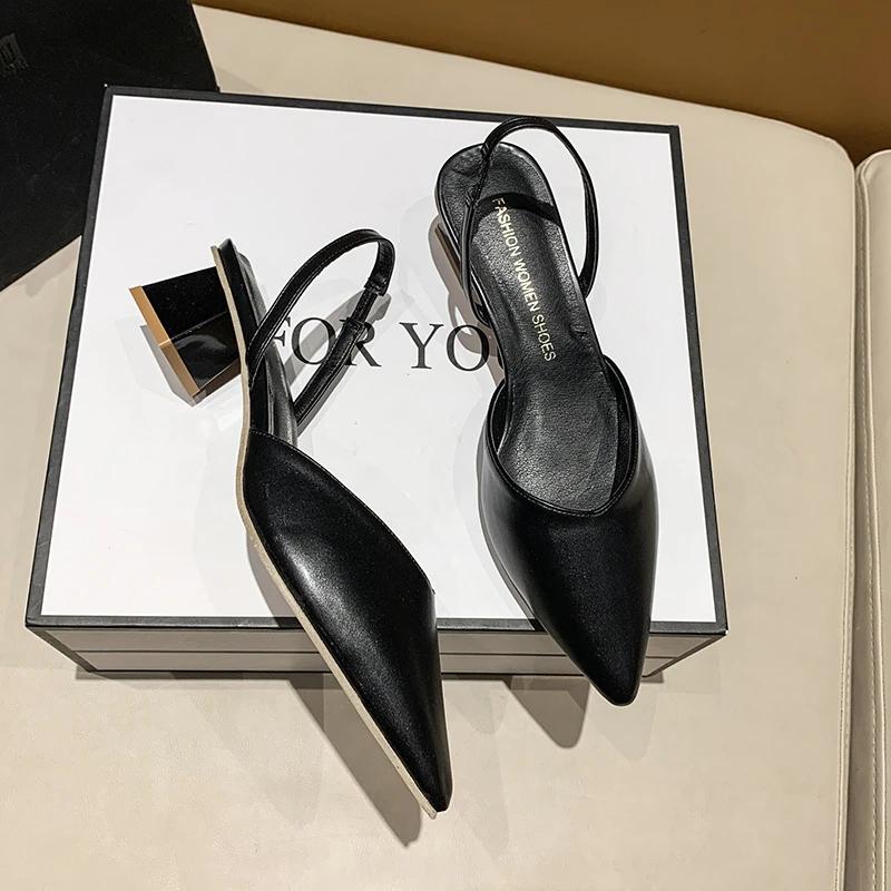 Women's Heeled Sandals Summer Fashion Sexy Pointed Toe Square Heel Candy Color Ladies Mules Shoes Party Wedding Women Pumps New