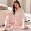 1011 Spring and Autumn New Ink Painting Fashion Loose Pajamas Cardigan Women's Simulation Silk High-end Homewear
