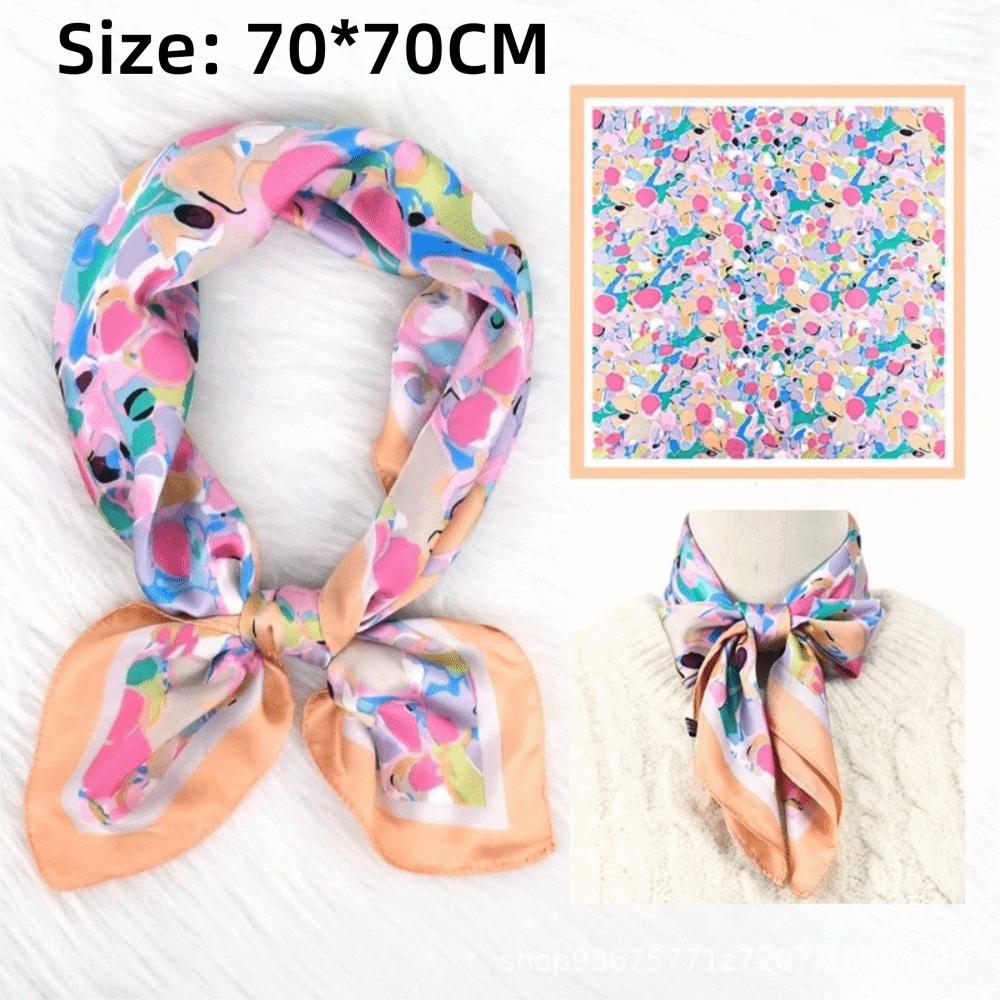Flowers Print Women Silk Scarf 70*70cm Hair Scarf Fashion Hijab Bandana