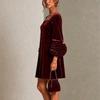 Women's Vintage Square Neck Puff Sleeve Long Sleeve A-Line Dress with Floral Color Loose Fit Formal Dress