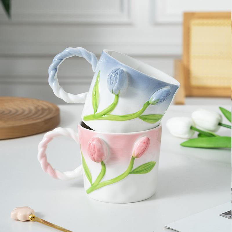 Tulip Cup Ceramic Creative Home Breakfast Mug Couple Coffee Water Cup Women's New 2026 Good Looks
