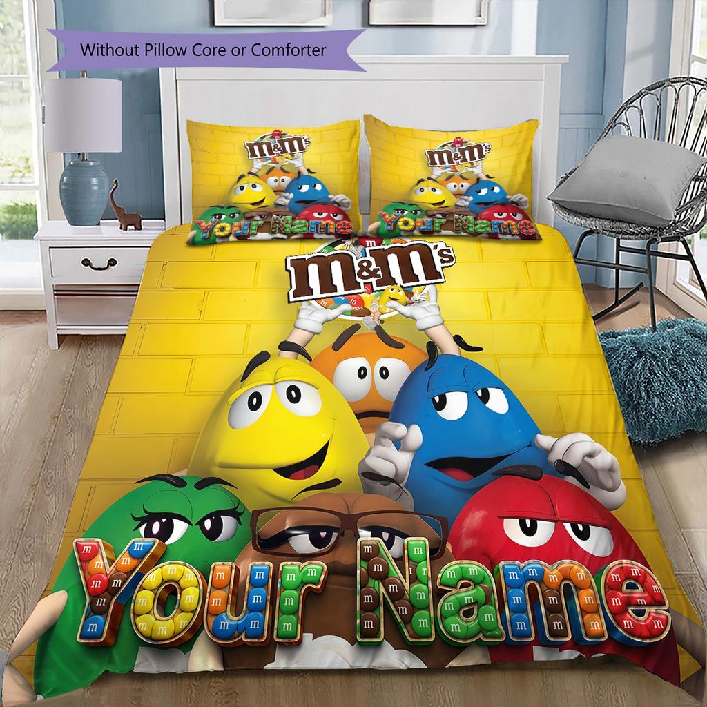 Custom Name M&M's Sweet Fun Bedding,Quilt Set Quilt Cover Pillowcase Home Birthday Gift (1 * duvet cover + 2 * pillowcase, without core)